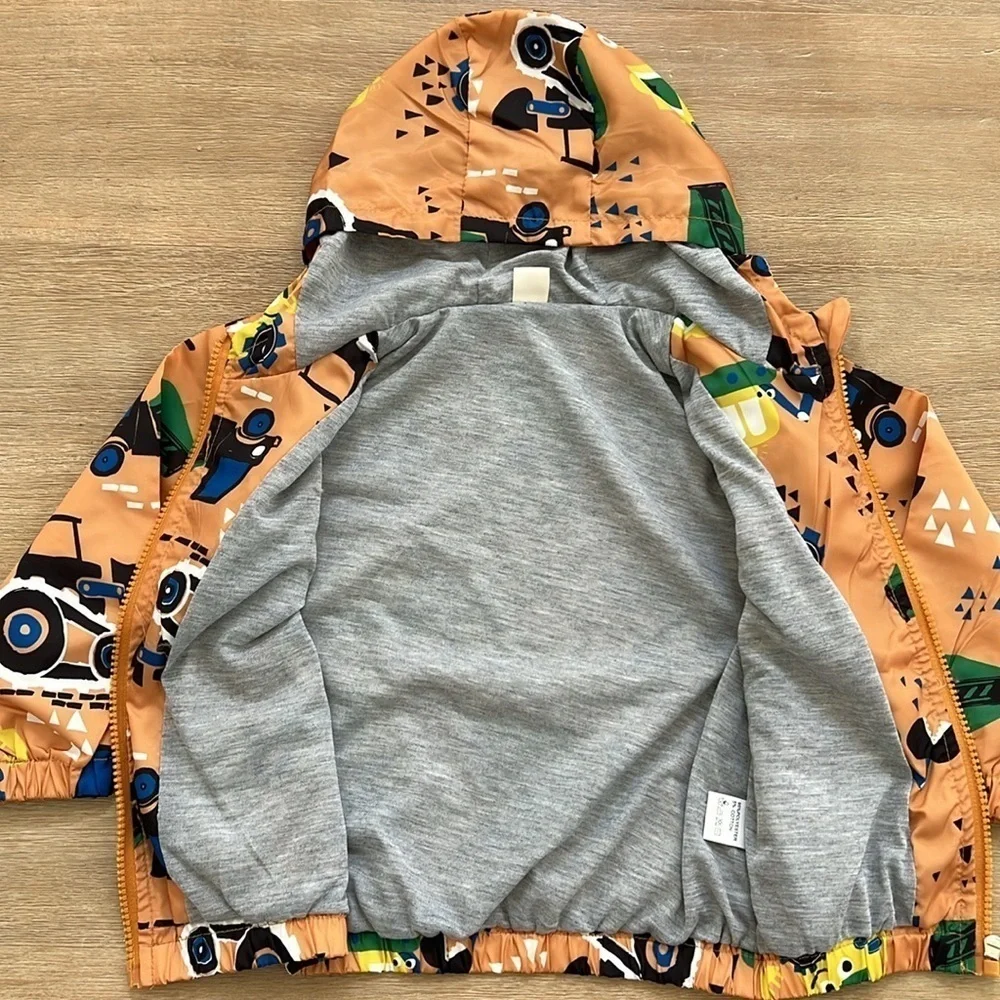 Toddler Boy Fall Jacket Hooded Lightweight Windbreaker Trucks 3-4 4-5 5-6